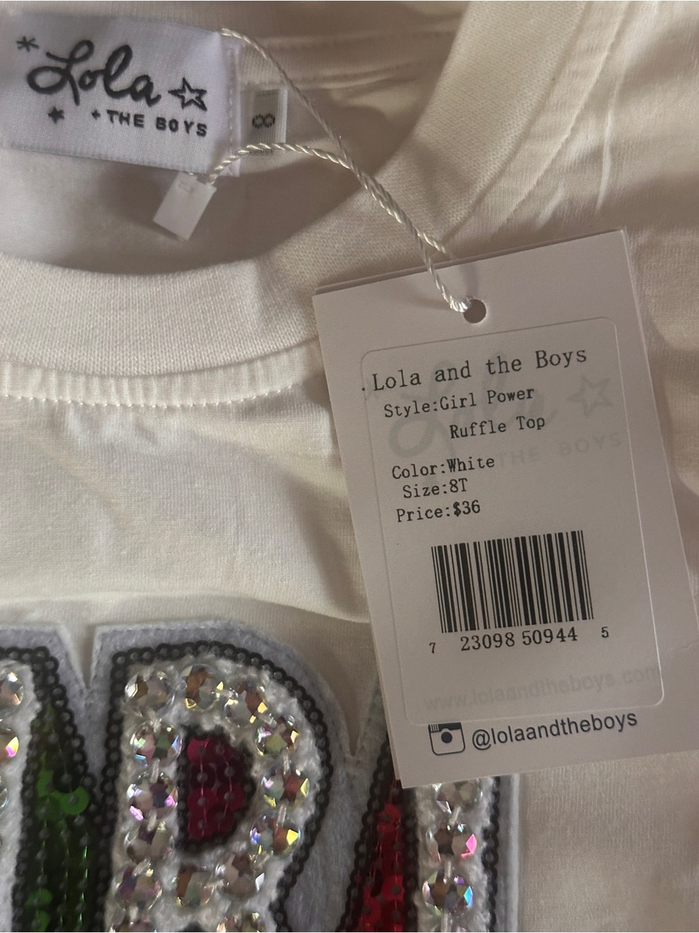 🌈 Lola and the Boys Girl Power Rainbow Sequin Crystal Ruffle Tee NWT 8 ✨ - Picture 6 of 6